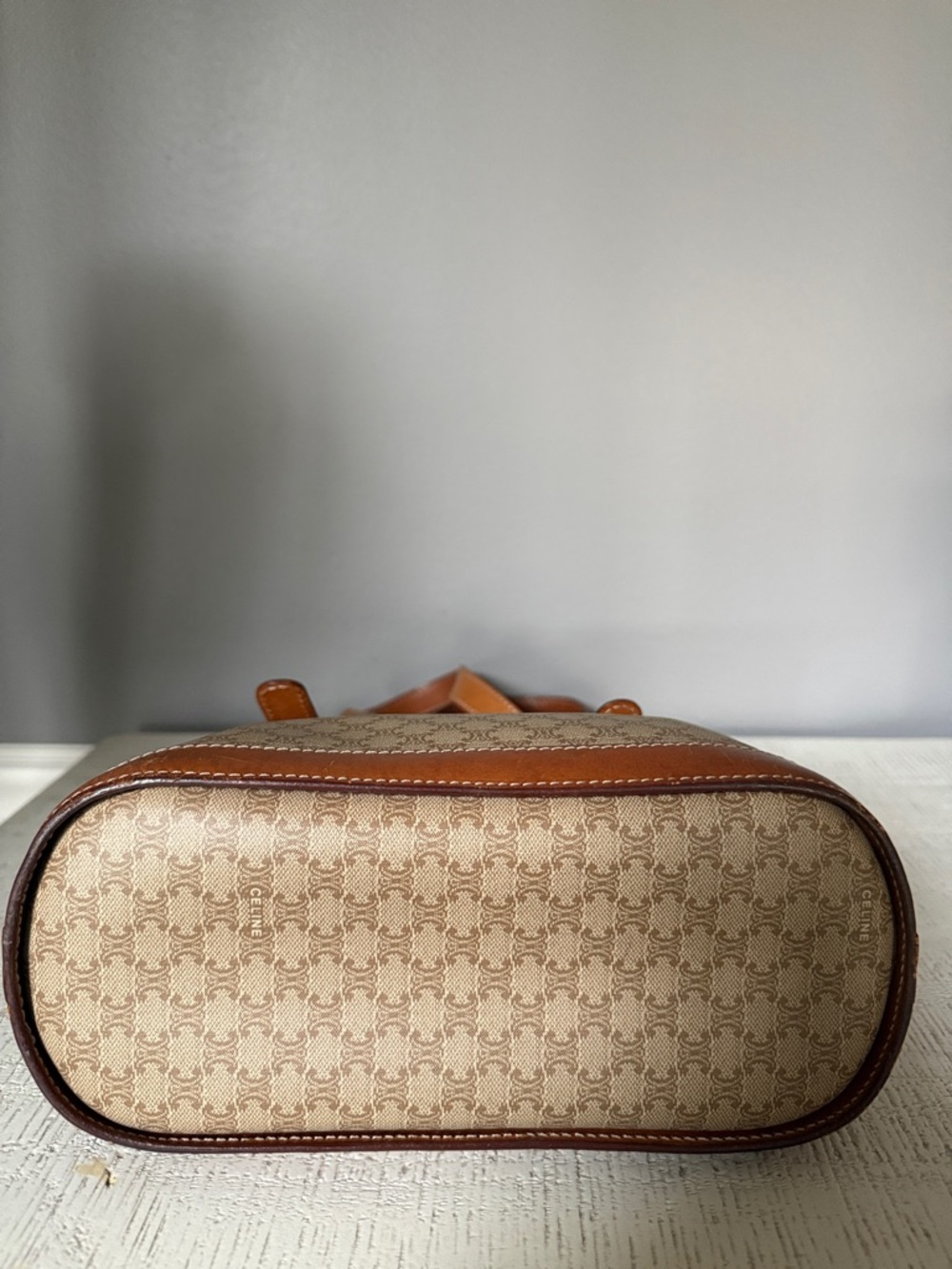 GUC Celine Beige Canvas Tote with Tan Leather Trim - Picture 6 of 10